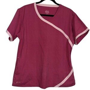 Iguana  Womens V-Neck Scrub Top With Pink Trim